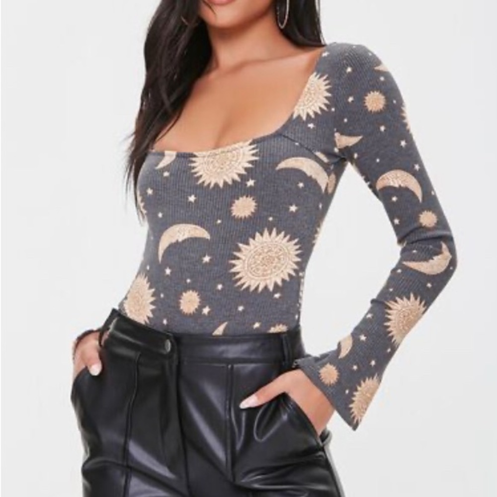 Forever 21 Ribbed Celestial Bodysuit (size s)